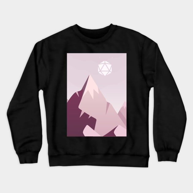 Minimalist Rocky Mountain Polyhedral D20 Dice Sun RPG Landscape Crewneck Sweatshirt by pixeptional